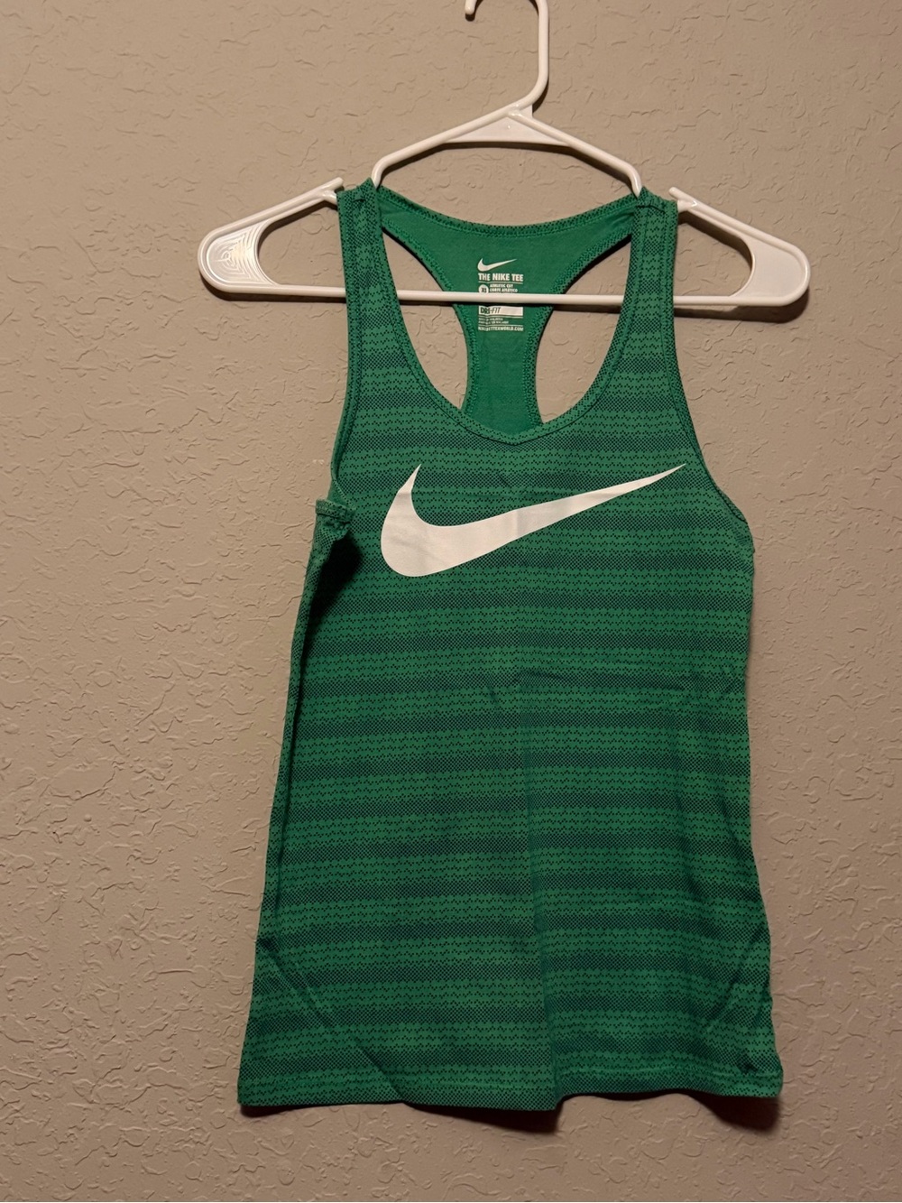 Nike Women’s Green Striped Racerback Swim Tank with White Swoosh